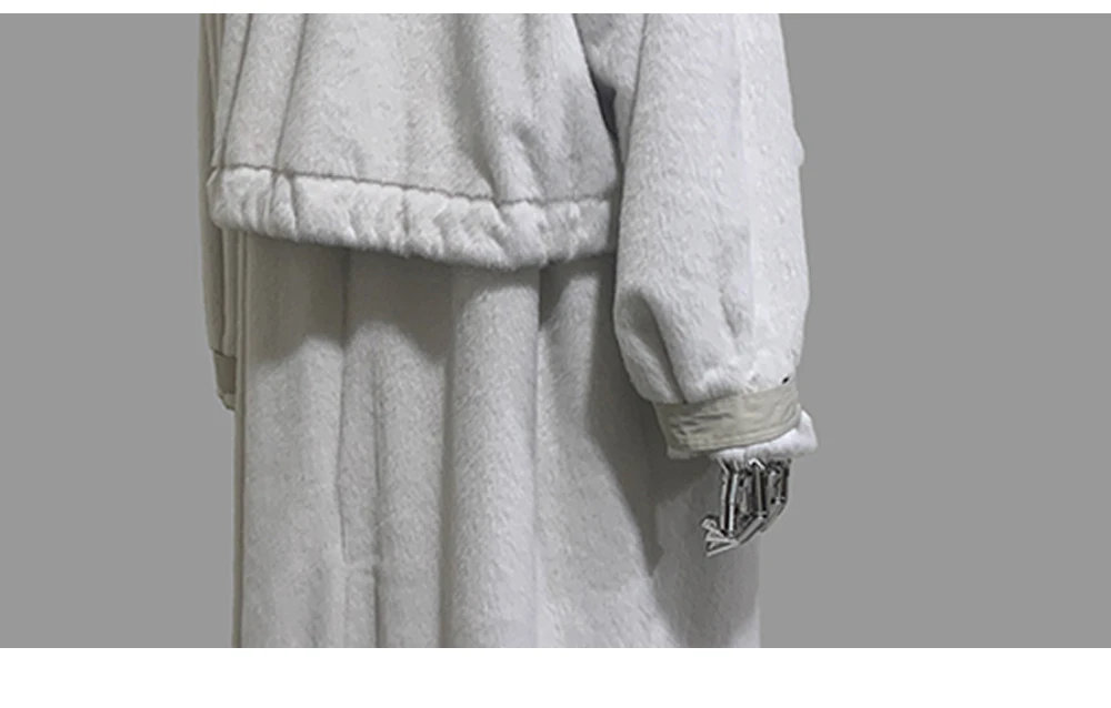 Nerazzurri Autumn Winter Oversized Long Fluffy Warm Soft Faux Mink Fur Coat Women Drawstring Double Breasted Furry Overcoat