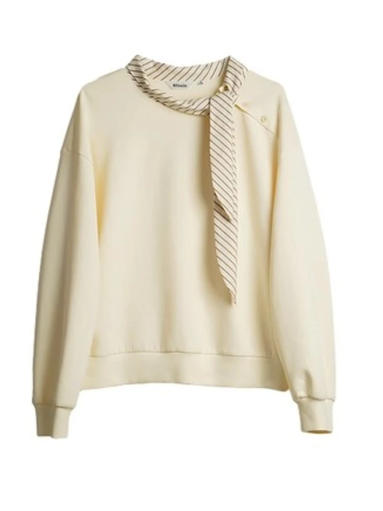 OLrain Women's Sweatshirts Solid Tie-collar Long Sleeve Pullovers 2025 Autumn New in French Style Female Clothing M57QR000169