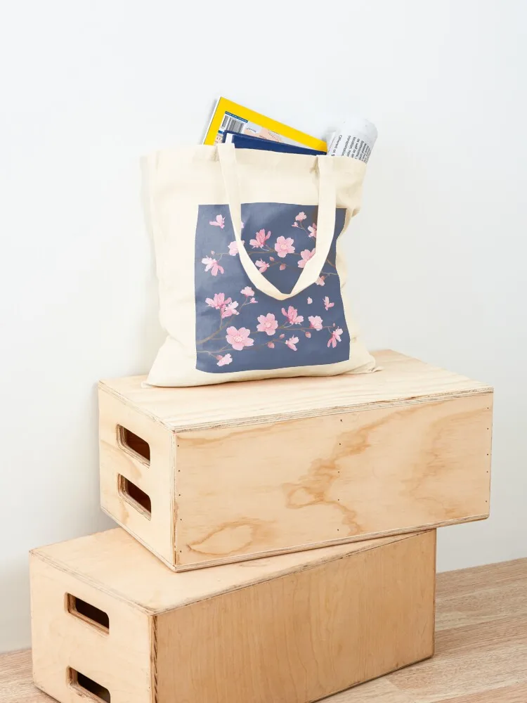 Cherry Blossom flower plant - Denim blue Tote Bag sac pour femme Big bag canvas tote Candy bags