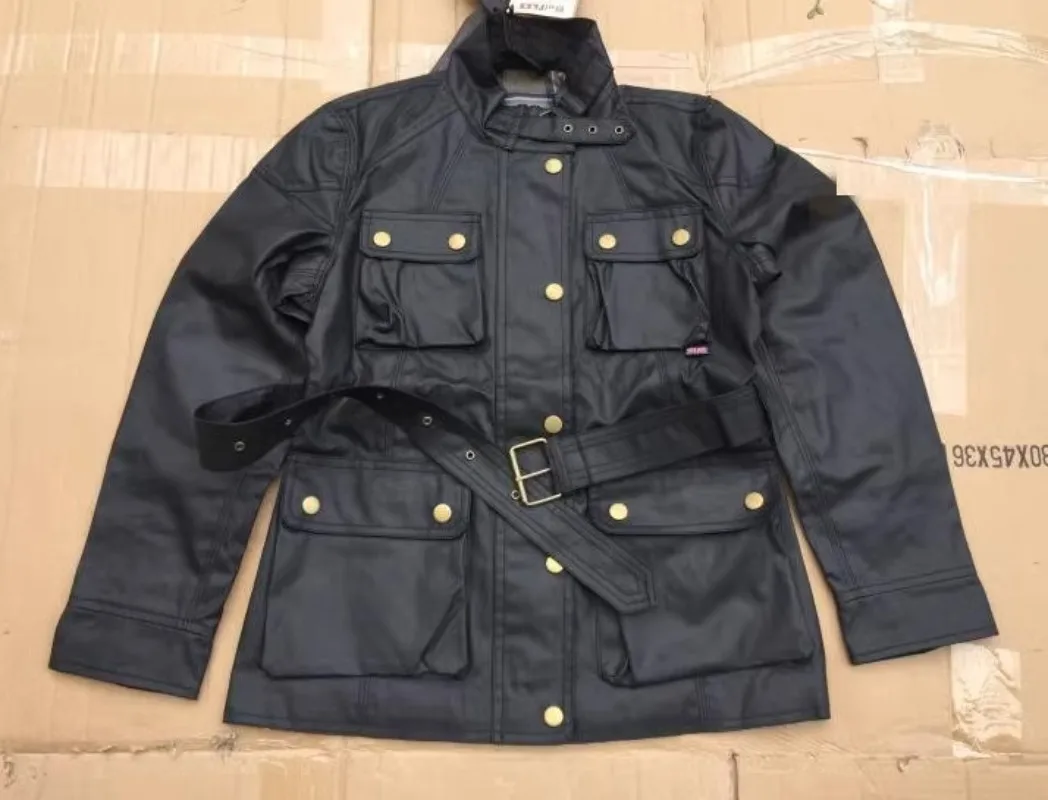 

trench coat long belt jacket slim long sleeve women's top oil wax waterproof suit black
