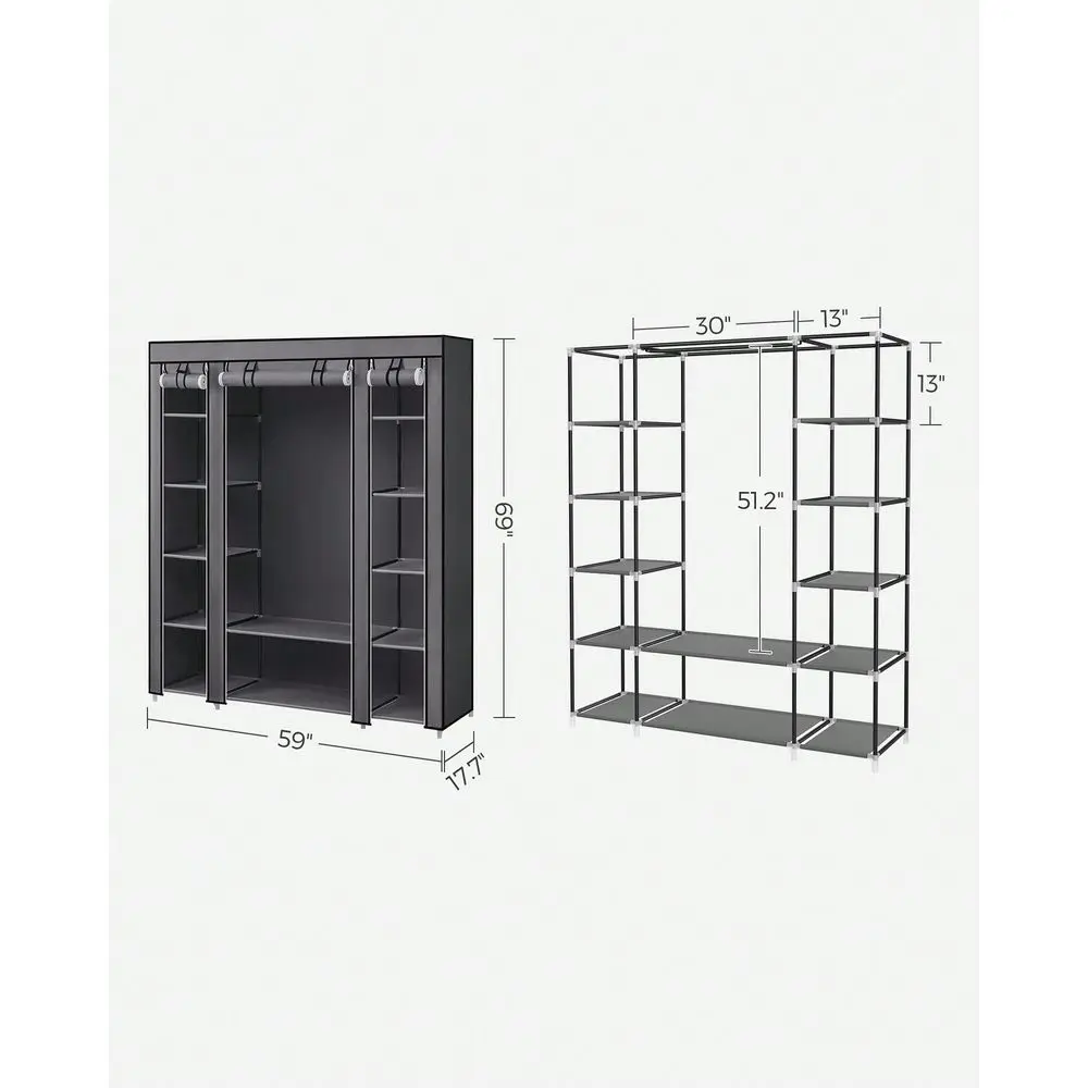 

Closet Wardrobe, Portable Closet For Bedroom, Clothes Rail With NonWoven Fabric Cover, Clothes Storage Organizer, 59 X 17.7 X 6