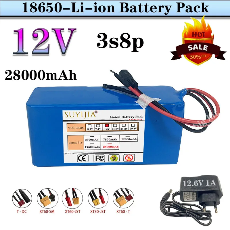 

Высокоёмкий литиевый аккумулятор 2Line-DC 3S8P 12В 28000мАч 18650 со встроенной платой защиты BMS