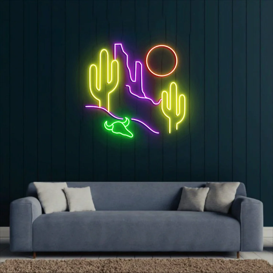 Western Desert Neon Light Custom Desert with Cactus Neon Sign Living Room Restaurant Wall Decor Wild West Gift for Husband