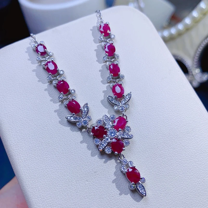 Natural ruby pendant necklace for women silver 925 jewelry luxury gem stones 18k gold plated free shiping items