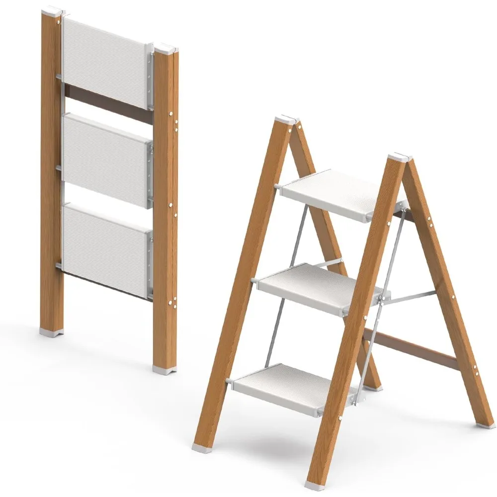 

3 Step Ladder, Folding Aluminum Step Stool with Anti-Slip Wide Steps for Adults, Ideal for Kitchen, Closet, Bedroom, 330 lbs Cap