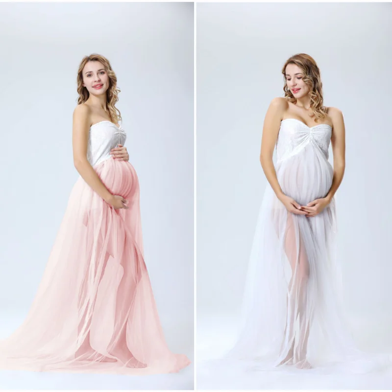 

New Sexy Bra Gauze Maternity Dress Sleeveless Color Matching Lace Dress Photography Props Maternity Dress Party Evening Gowns