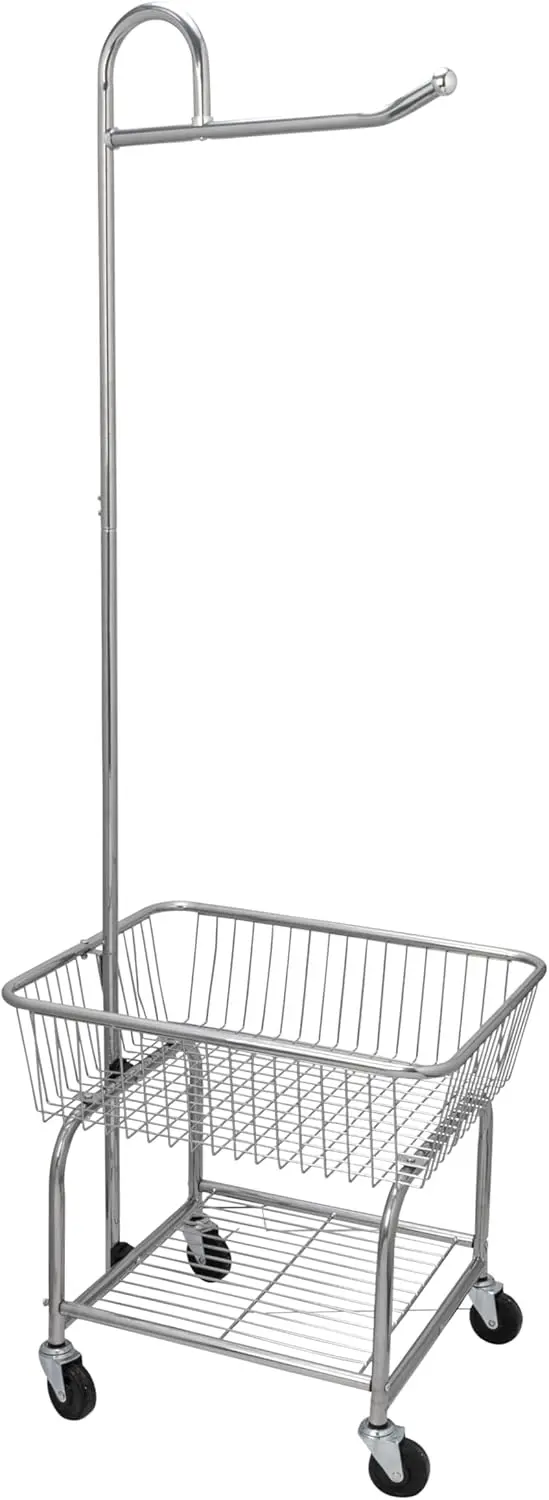 

6028-1 Rolling Laundry Cart with Hanging Bar - Chrome Finish, STORAGE, Metallic