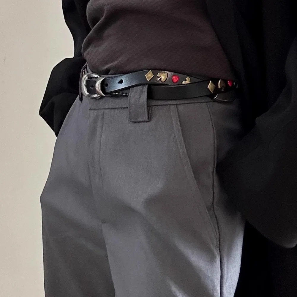 Retro Black Rivet Waistband Punk Style Gothic Y2K Waist Belt Versatile PU Leather Dress Jeans Belt Men