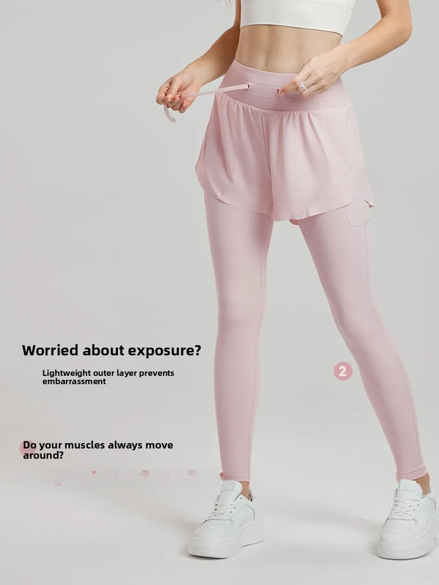 Pantalones de Yoga de cintura alta para mujer, conjunto de dos piezas adelgazante con lápiz trasero acolchado, elástico, informal, deportivo, de seda helada, Dstring