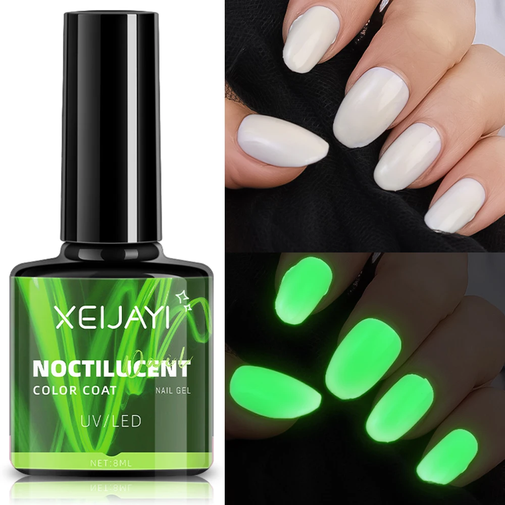 8Ml Lichtgevende Topbasisgel Groene Fluorescerende Nagellak Gloed Donker Semi-Permanent Doorweekt Uv Led Lak Ontwerp Blijvende Formule