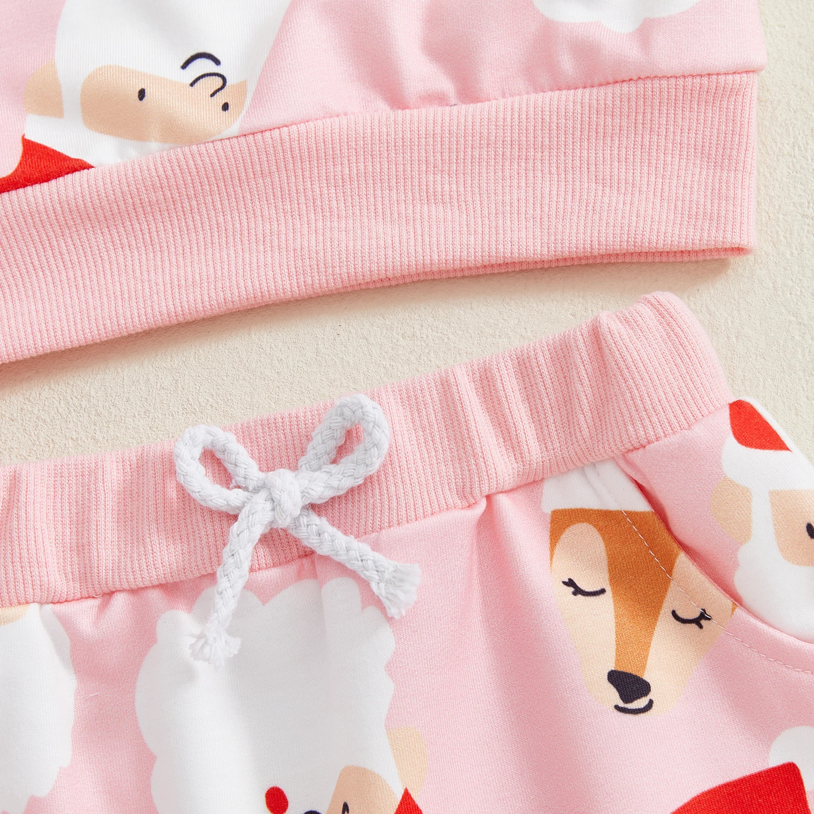 Toddler Girl Christmas Outfits Santa/Bow Print Long Sleeve Round Neck Pullover + Elastic Waist Long Pants 2 Pcs Set