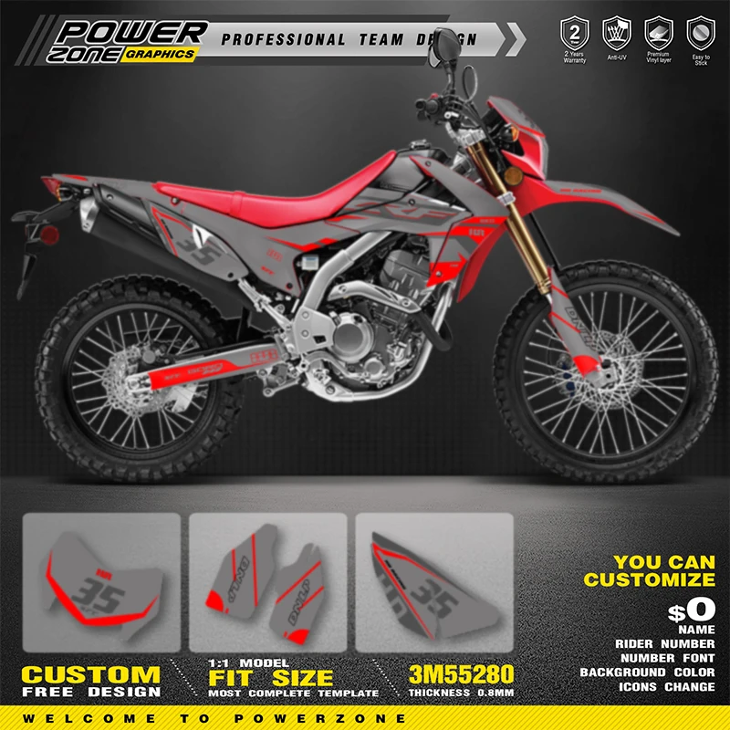 PowerZone Full Graphics Background Decals Stickers Kit For HONDA CRF250L 2020 2019 2018 2017 2016 2015- 2012 Customized 04