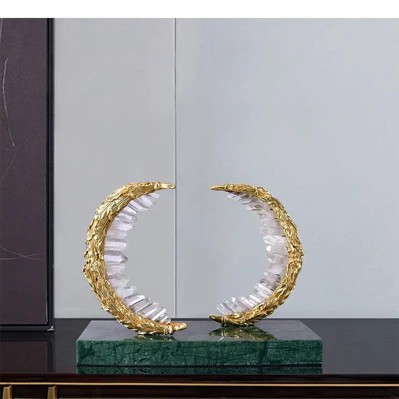 Golden Wheat Ear Artwork Ornaments Desk Decoration Green Marble Base Sculpture Modern Crafts Room Aesthetics Decor