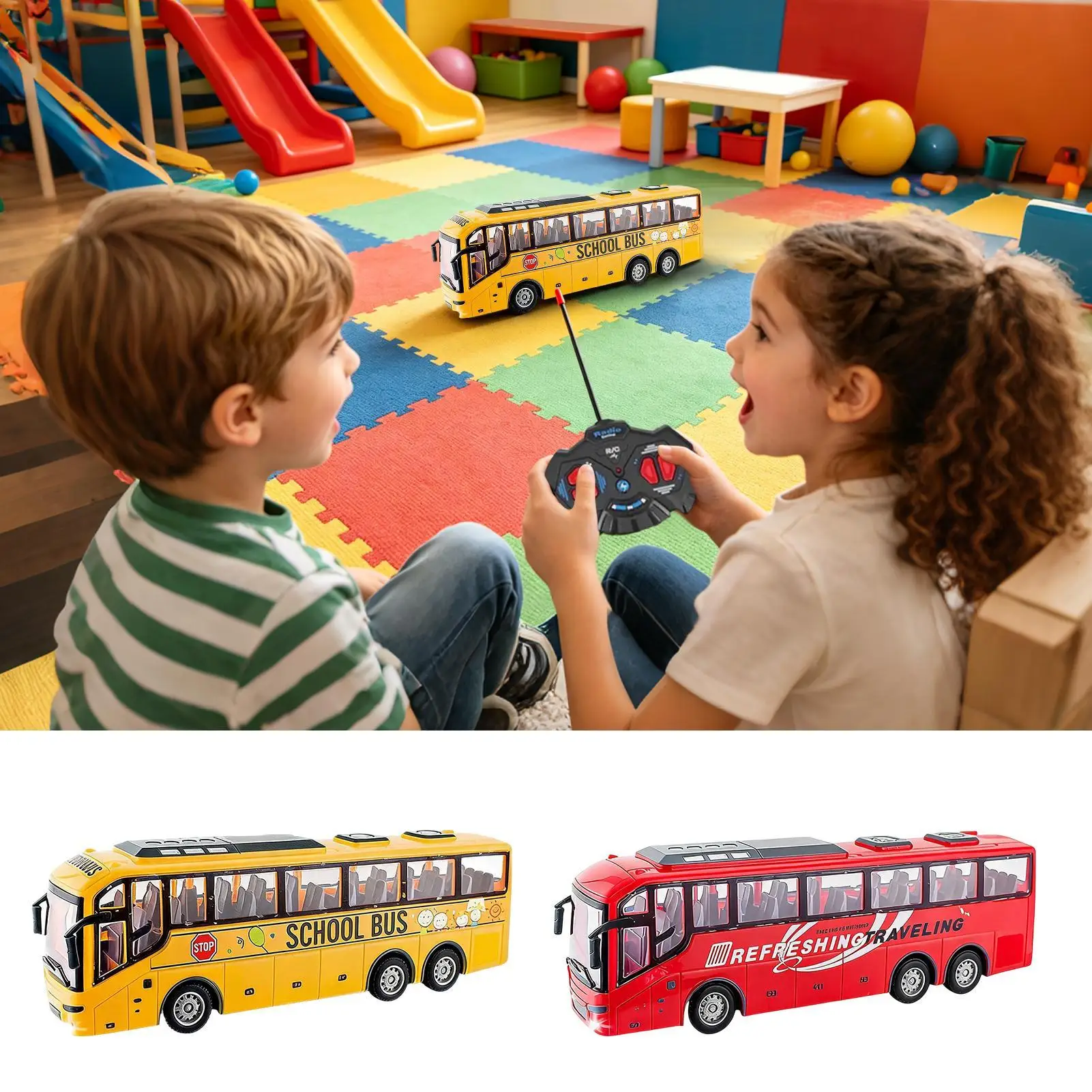 Small RC Bus 1:30 Scale Electric Wireless Vehicle Toy With Light Tour Bus Model Toy For Boys Girls Home Apartment Living Room