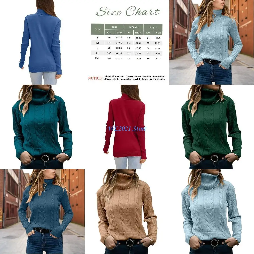 

G5GC Elegant Womens Knitted Pullover Elastic Turtleneck Design Casual Office Outfit