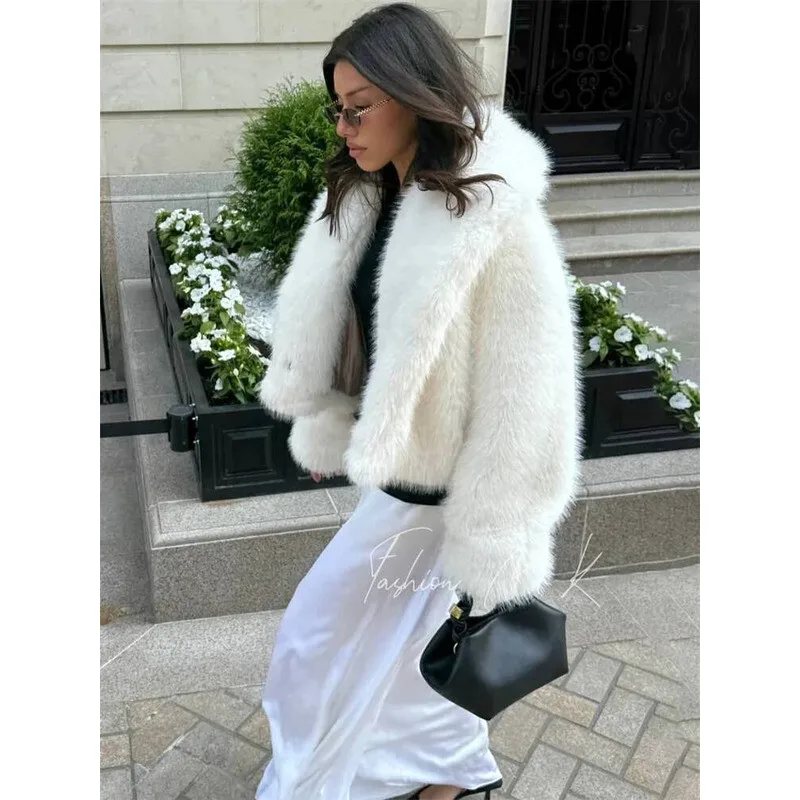 أزياء الشتاء أبلى للنساء التلبيب عالية الخصر الدافئة فضفاضة طويلة الأكمام تخفيف معطف الإناث الفراء ريشة 2025 #2