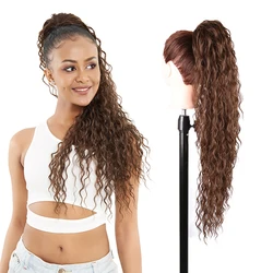 JULIANNA-Extensión de cola de caballo larga de onda de agua sintética para mujer, extensiones de cabello con cordón marrón, negro y Rubio