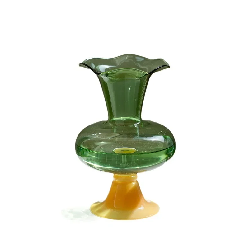 

Green Fenton glass vase medieval French wave lace retro literary and artistic flower arrangement living room decoration ornament