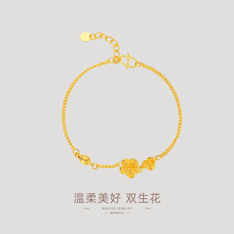 Luxury 24K real gold new simple premium super fairy flower bracelet au9999 Gold niche premium flower bracelet