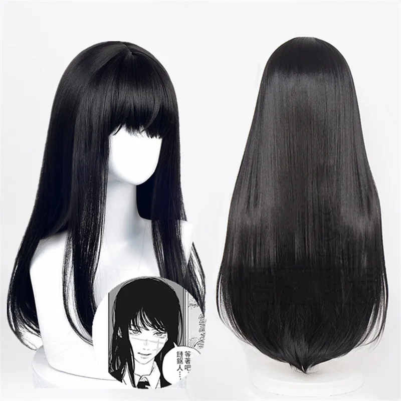 Cartoon Character Cosplay Hair Extensions Synthetic Wigs Natural Breathable Head Cover Black Long Straight Wig Hat for Women