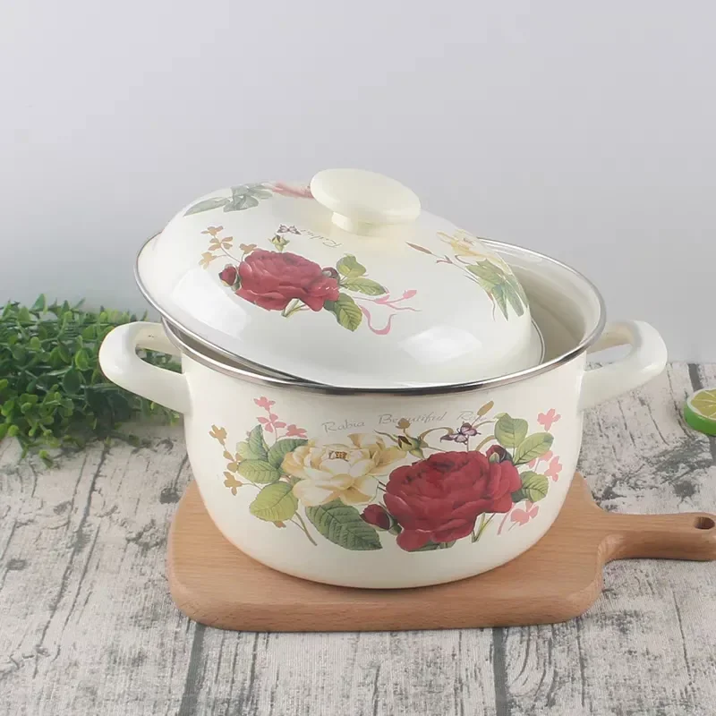 

Thickened Enamel Pot Binaural Enamel Blessing Soup Stew Instant Noodle Bowl Porridge Pot Cooking Pots Set Soup Pot