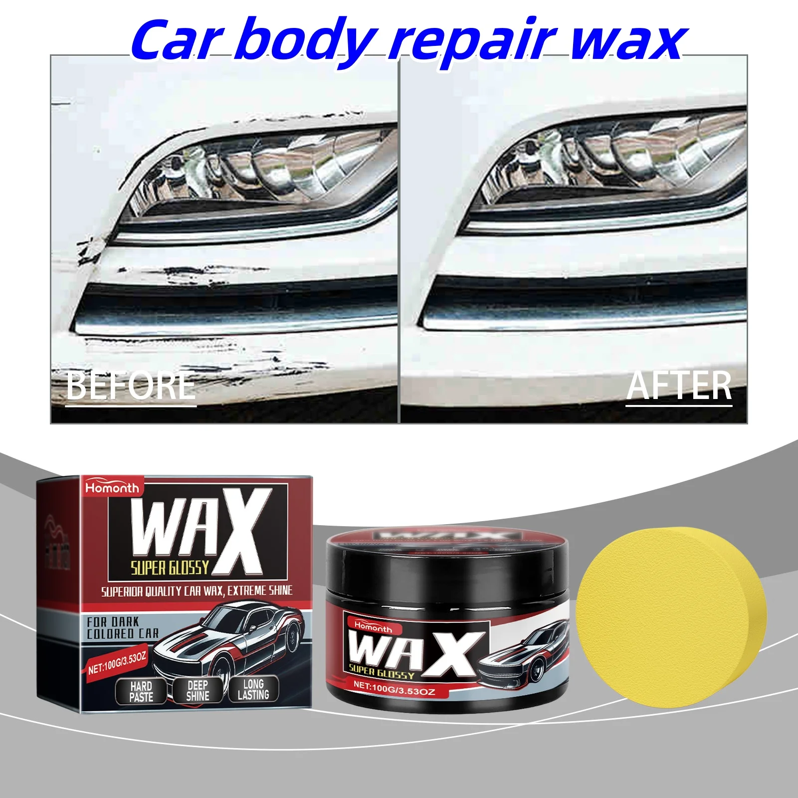 

Auto Wax Polish 100g High-Gloss Shine Car Wax Paste Auto Wax Polish With Sponge Ensures Shine & Protect Resists Water UV Rays