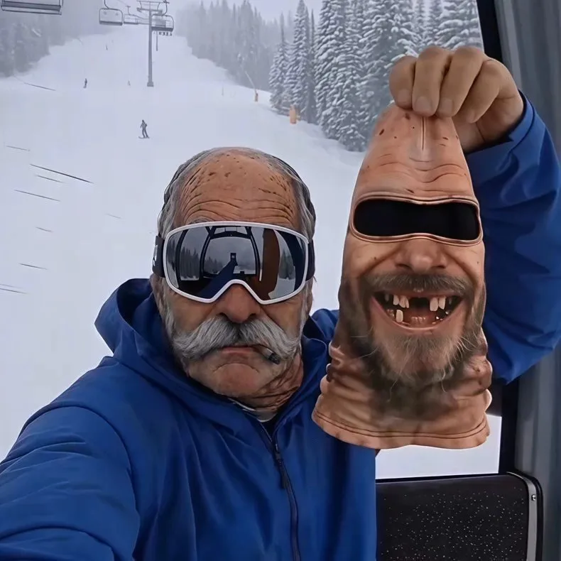 Creative 3D Face Printed Full Face Covering Balaclava Hat Funny OldMan Face Printed Balaclava Motorcycle Riding Skiing Face Mask