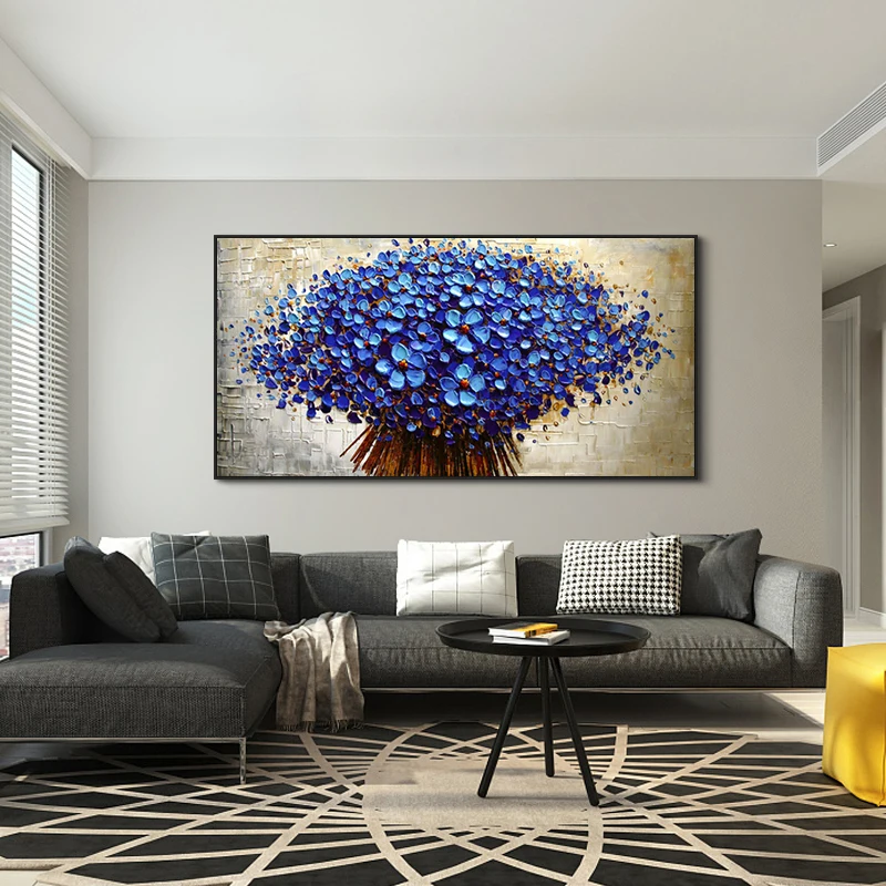 

Hand-painted Oil Painting Living Room Bedroom Large Abstract Decorative Painting Three-dimensional Blue Flower Knife Painting