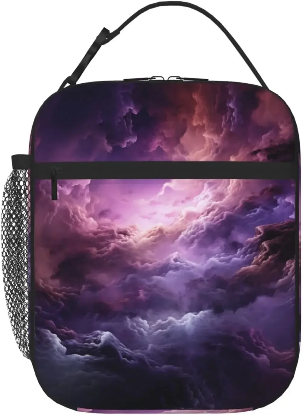 

Purple Galaxy Lunch Bag For Women Men Insulated Reusable Lunch Box Cooler Totes with Side Pocket For Work Office Picnic Camping