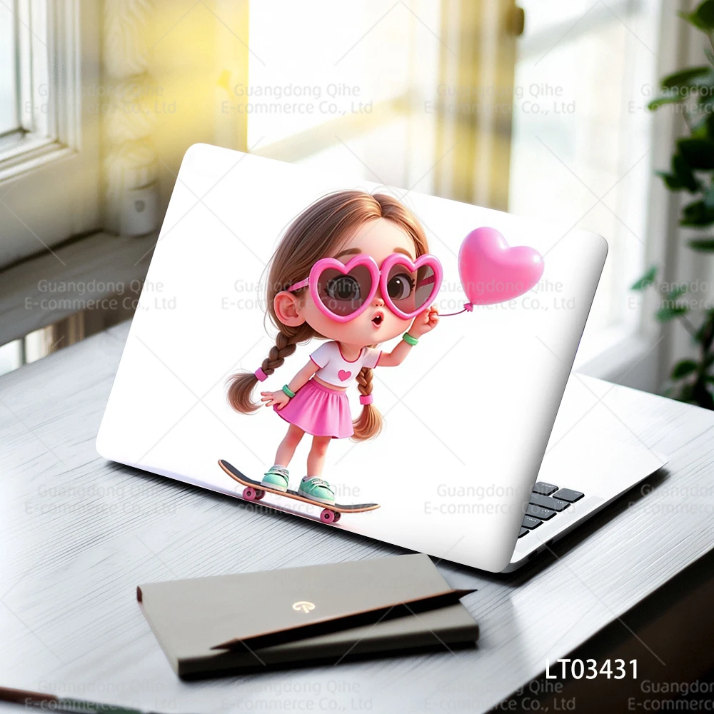 2 Pieces/pack Aesthetic Pink Cartoon Character Laptop Wrap Removable Laptops Keyboard Skin Sticker Notebook Art Mural Decals