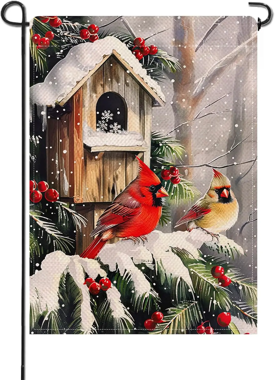 Artofy Bandera Decorativa Pequeña de Jardín con Árbol de Navidad y Cardenal, Pájaros Rojos de Navidad, Casa de Pájaros, Decoración para Patio, Jardín y Exterior de Granja Nevada WWP