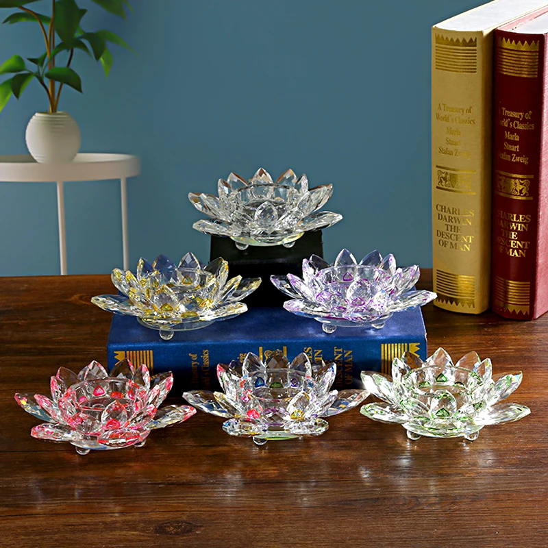 زخرفة المنزل كريستال لوتس حوامل شموع التماثيل واضحة ديكور الحفلات Tealight الشمعدان الزجاج هدية حامل مصباح شاي بالأعشاب المزهرة #4