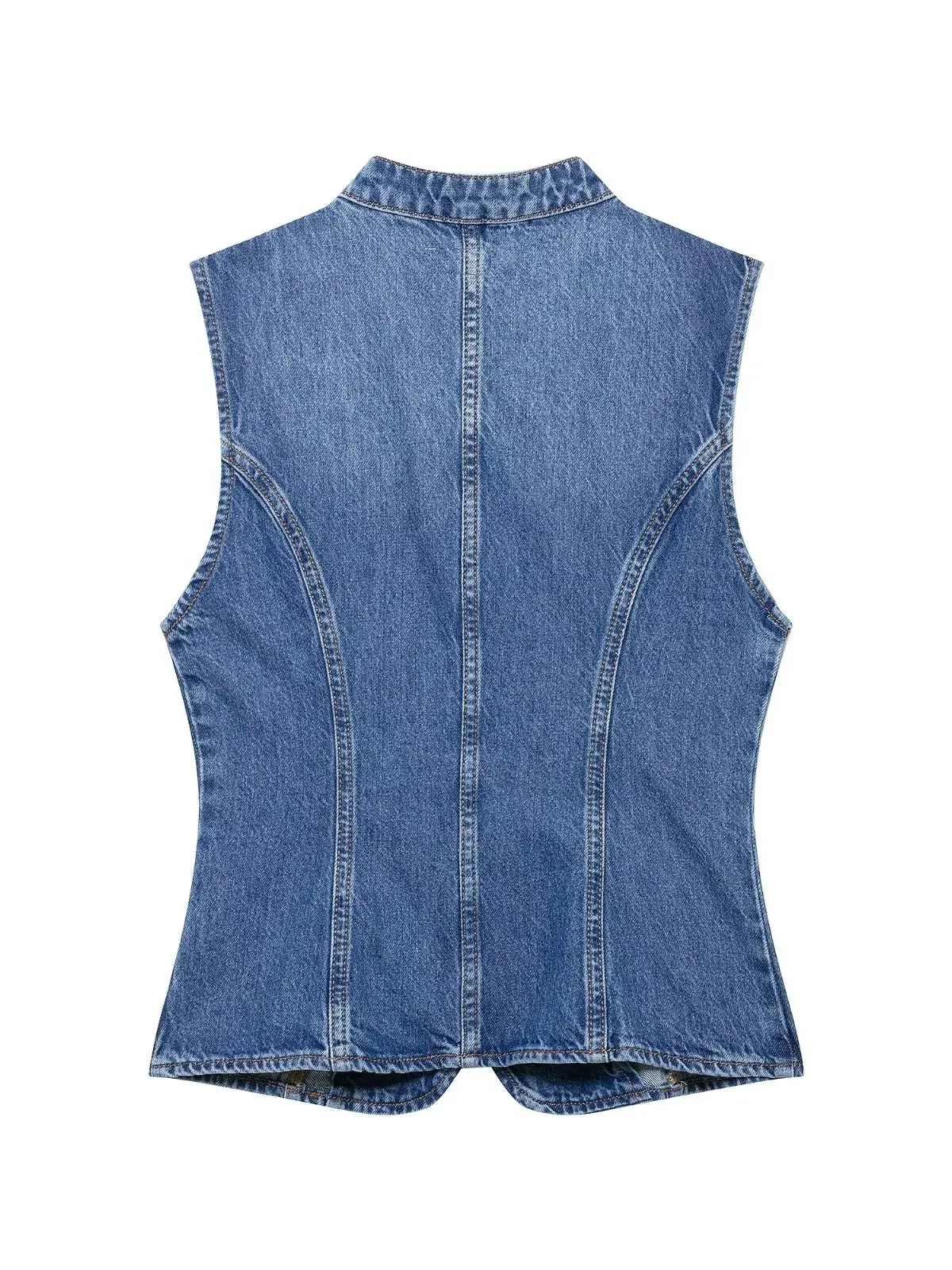 Washed Denim Sleeveless round Neck Vest Women's Outerwear Versatile Knot Buckle Slimming Short Length  Color Top