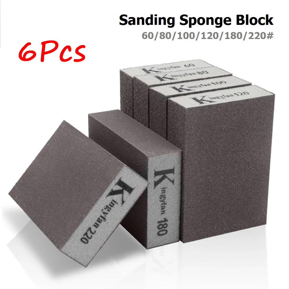 6Pcs/Set 60-220# Sanding Sponges Polishing Blocks Brush Wall Grinding Descaling Clean Sand Brick Wood Metal Derusting Washable