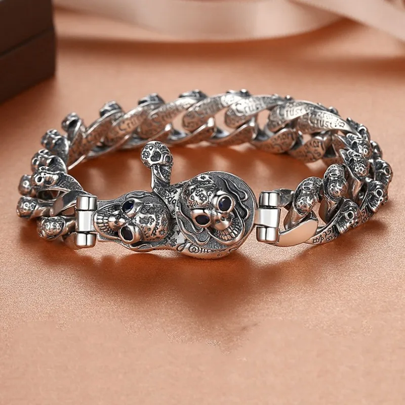 

High grade S925 sterling silver antique skeleton bracelet Men and women lovers aggressive silver bracelet Jewelry wholesale