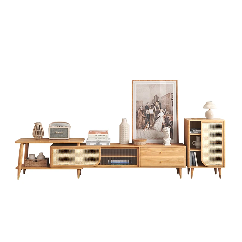 

for Modern Telescopic Storage Rattan Door Design Living Room Furniture Wood Tv Stand Cabinet