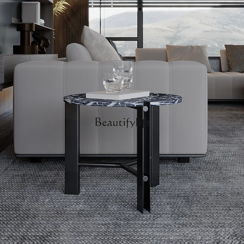 Italian minimalist round combination coffee table side table, modern light luxury marble small corner table