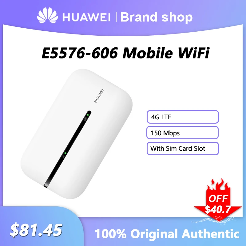 หัวเว่ย E5576-606โมเด็ม WiFi แบบพกพาปลดล็อคโมเด็มมินิฮอตสปอตกลางแจ้ง MiFi 150Mbps 4G CPE เราเตอร์พร้อมช่องใส่ซิมการ์ด