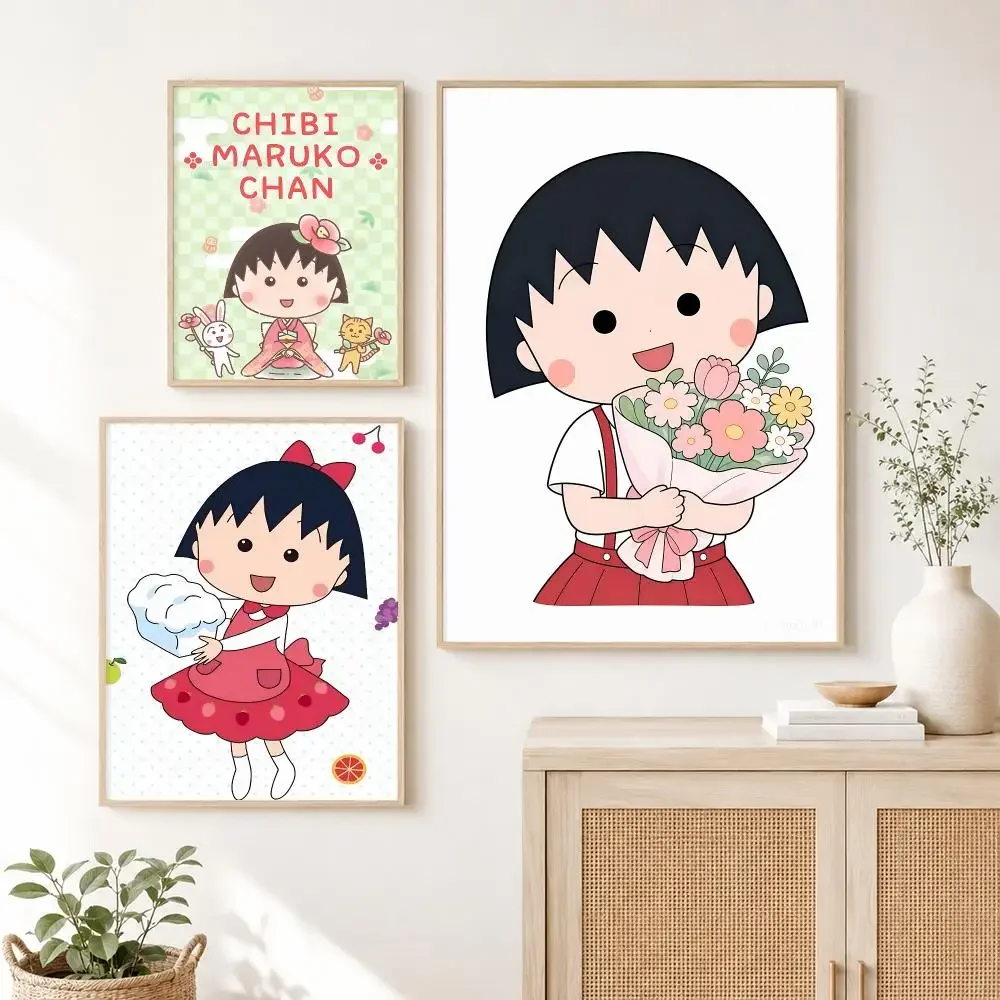 Classic Anime C-Chibi Maruko‑chan Poster Self Adhesive Wall Art Decor for Bedroom Living Room Office Home Halloween Gift