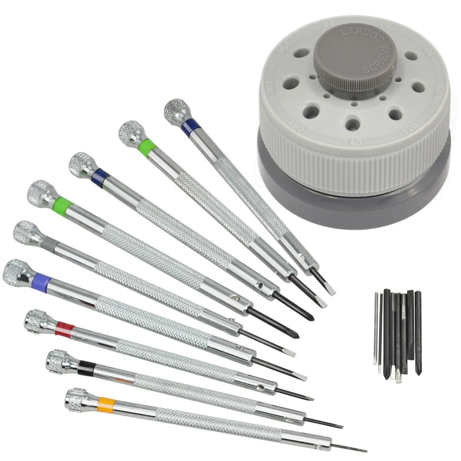 9 in 1 Precision Screwdriver Set with 9 Extra Blades, Rotating Stand for Watch Eyeglass Electronics Repair Tools