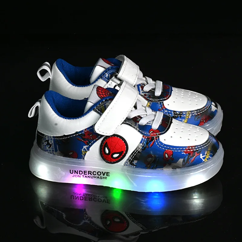 Disney Led Light Shoes for Kids Fashion Cartoon Spiderman Boys Sneakers Girls Casual Shoes Breathable Kids Sport Shoes