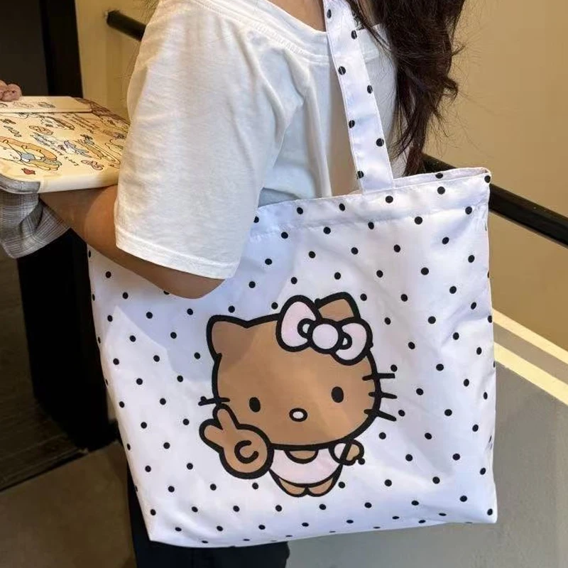 Korean Fashion Polka Dot Angel Cat Storage Bag Portable Cartoon Kawaii Japanese Anime Shopping Bag Birthday Gift