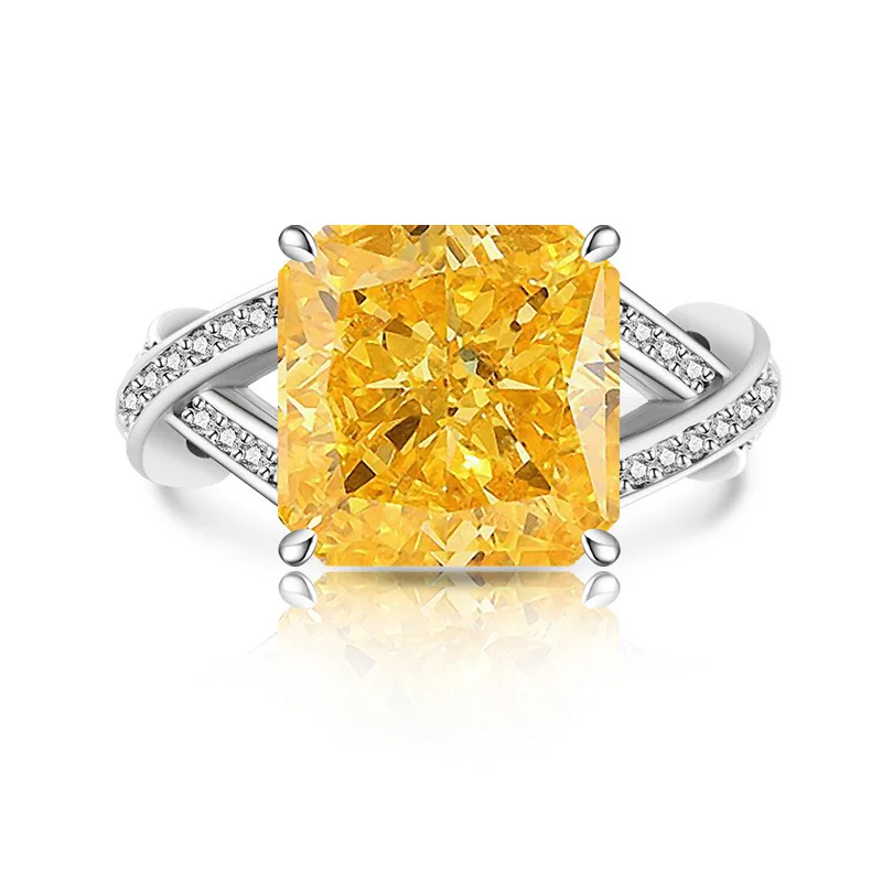 

925 Sterling Silver Multi-Colored Square Ice Flower Cut Zircon Ring Birthday Anniversary Wedding Party Gift