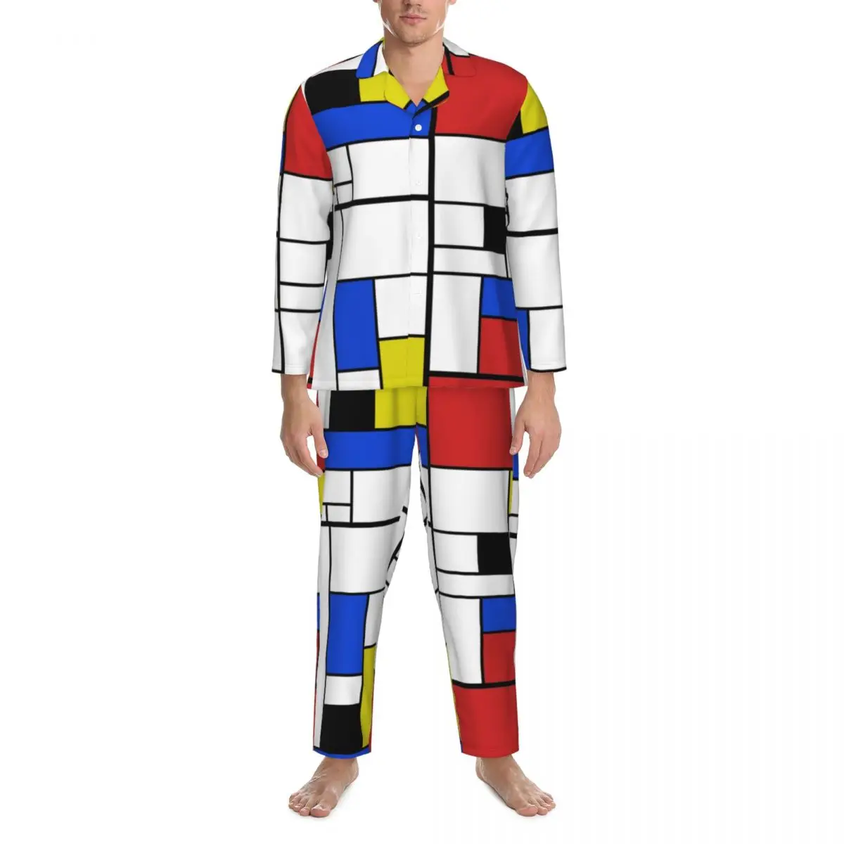 

Пижамный комплект Mondrian в клетку, мягкая одежда для сна, цветная винтажная рубашка с длинным рукавом, домашний костюм из двух предметов, большие размеры XL 2XL