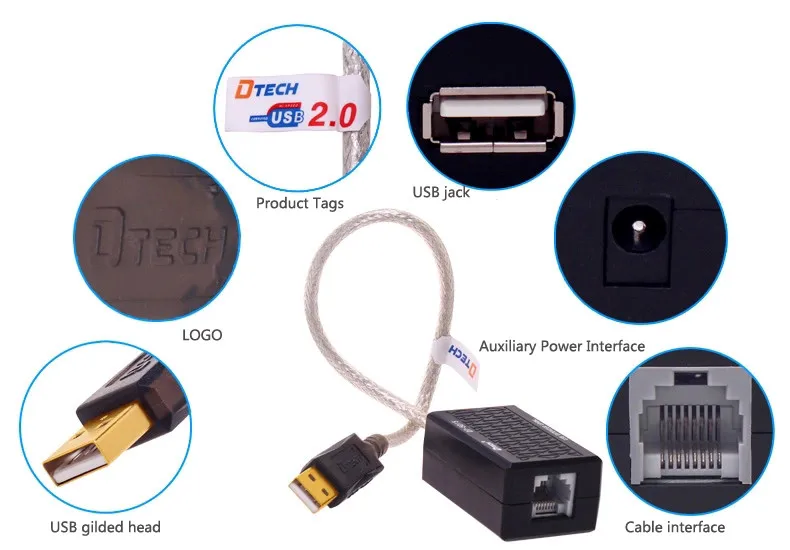 DTECH 60M USB 1.1 Cable de extensión Amplificador de señal USB Puerto USB a extensor de cable de red RJ45