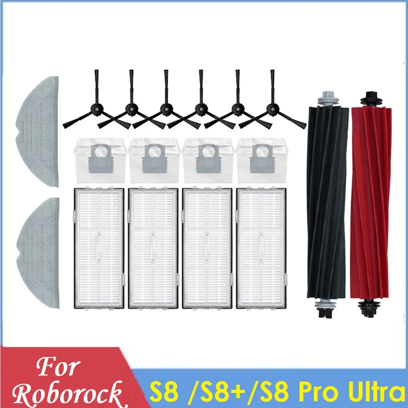 

18PCS For Xiaomi Roborock S8 Pro Ultra /S8+/S8 Vacuum Cleaner Replacement Accessories Filter Main Side Brush Mop Dust Bag