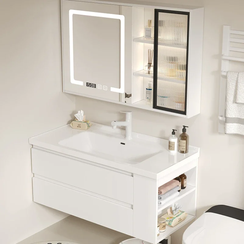 Cream Style Bathroom Cabinet Combination Ceramic Integrated Basin Hand Washing Light Luxury Bathroom Washbasin Furniture