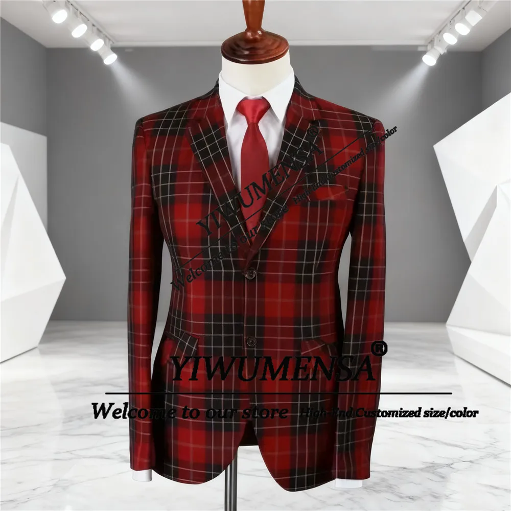 النمط البريطاني منقوشة الرجال الدعاوى سليم صالح واحدة الصدر العريس حفلة موسيقية البدلات الرسمية 2 قطعة الذكور بليزرات الحفلات زي مخصص أوم