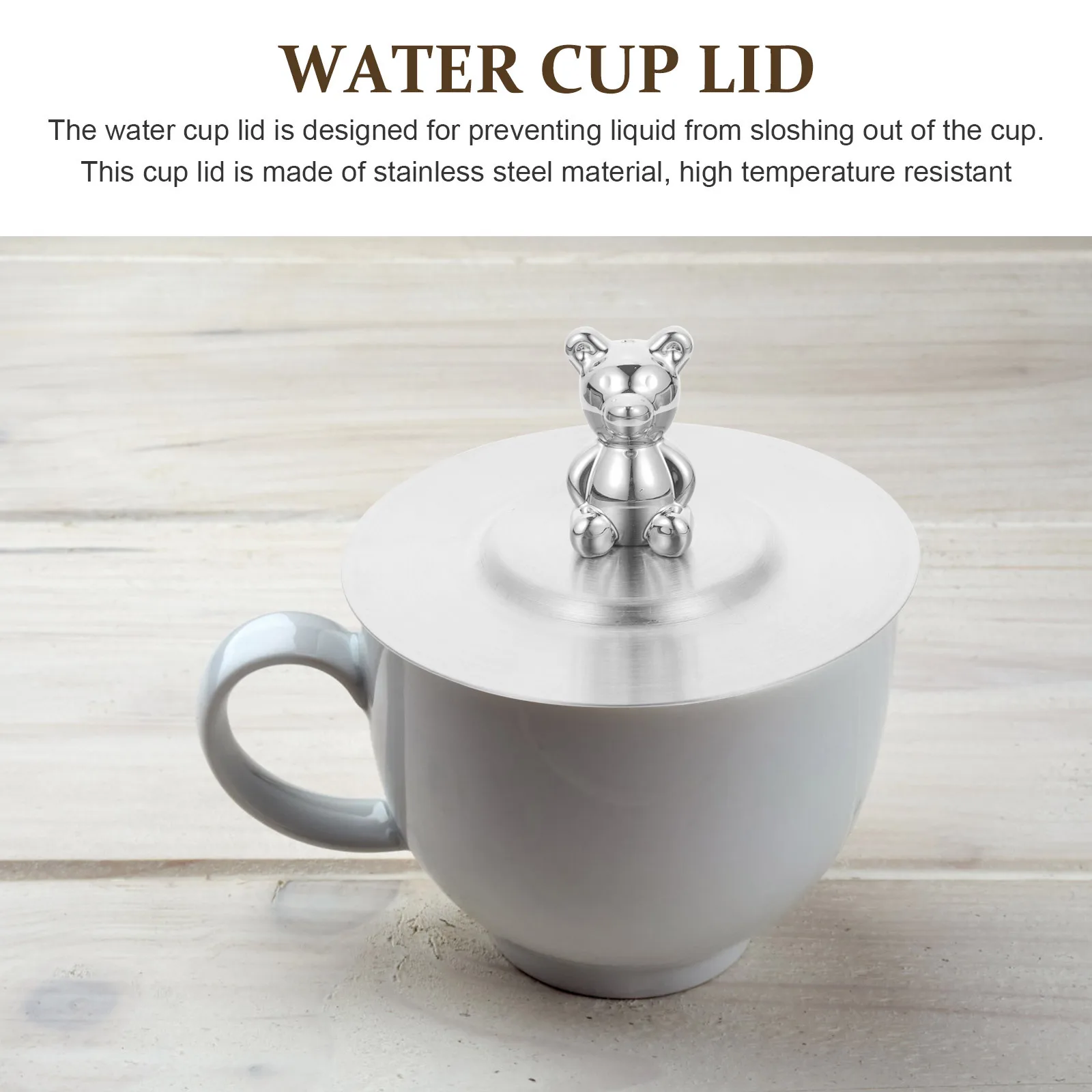 

Stainless Steel Cup Lid Cartoon Bear Shape Leak-Proof Dustproof Mug Cover Metal Universal Lid for Coffee Tea Lemonade Water