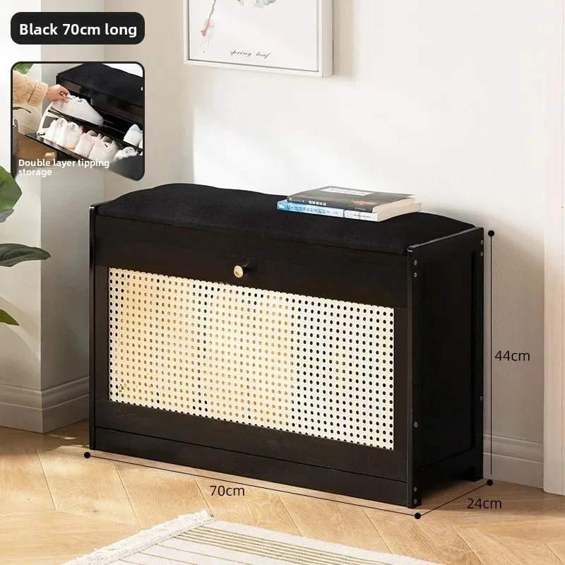 Light luxury shoe cabinet with integrated shoe changing stool, flip over shoe cabinet, soft cushioned shoe wearing stool